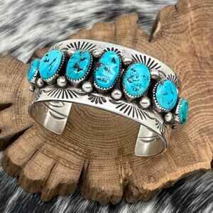 HOWARD BEGAY Navajo Sterling & Natural Sleeping Beauty Turquoise Cuff Bracelet